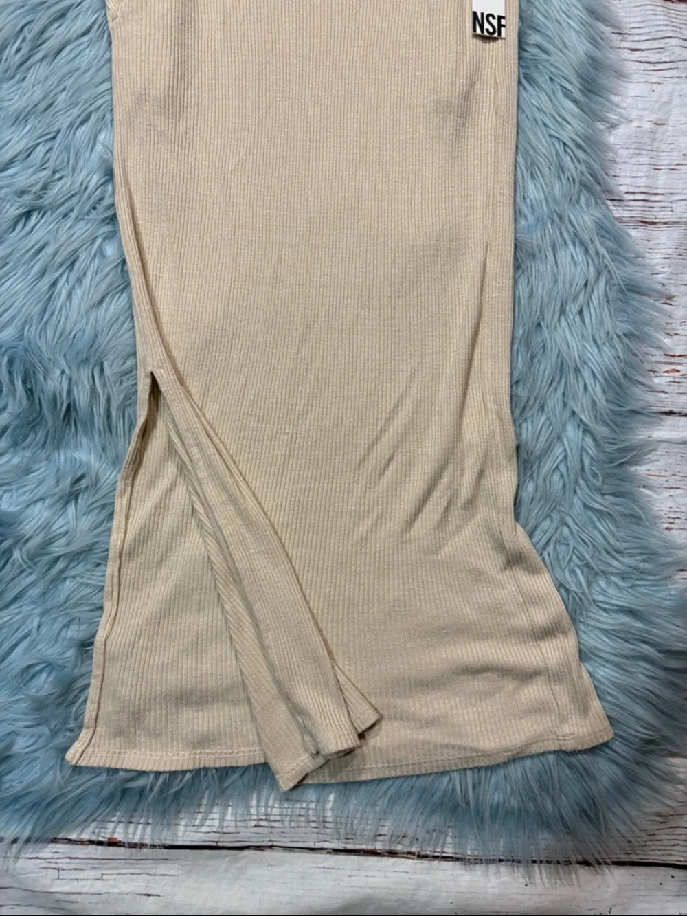 NWT NSF Cream Ribbed Side Slit Maxi Skirt